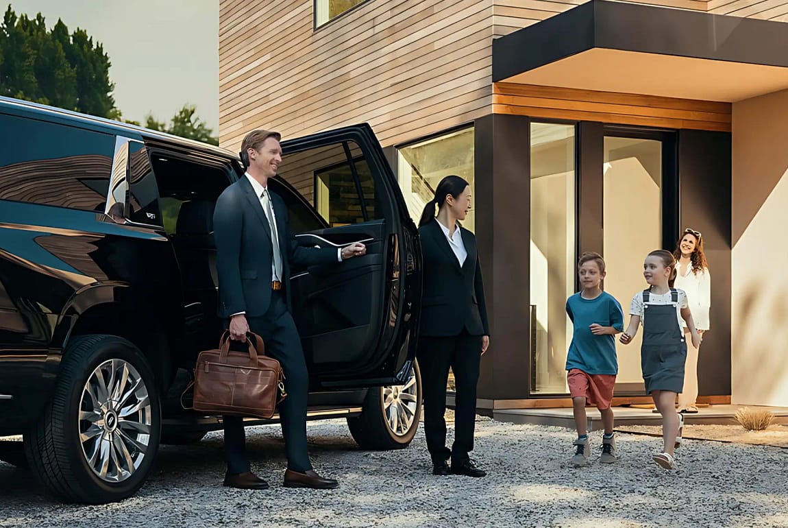 Happy customers riding in luxury SUV limo service in Chicago