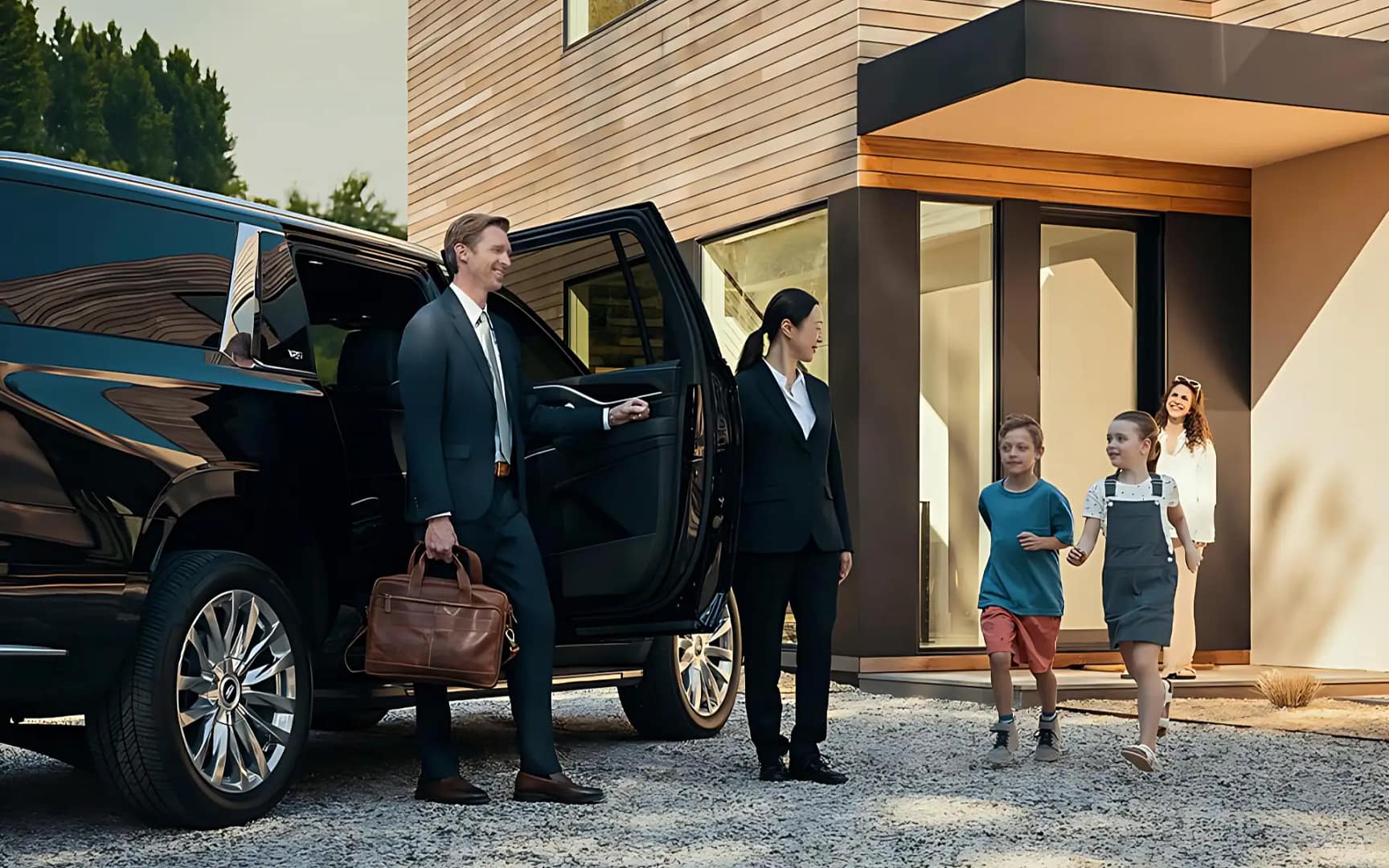 Happy customers riding in luxury SUV limo service in Chicago