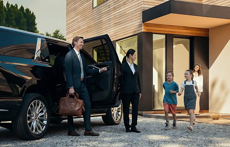 Happy customers riding in luxury SUV limo service in Chicago